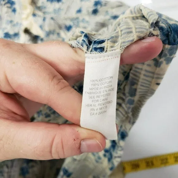 Free People Womens Boho Ruffle Tunic Top Size XS Blue Button Floral Short Sleeve - Picture 5 of 13